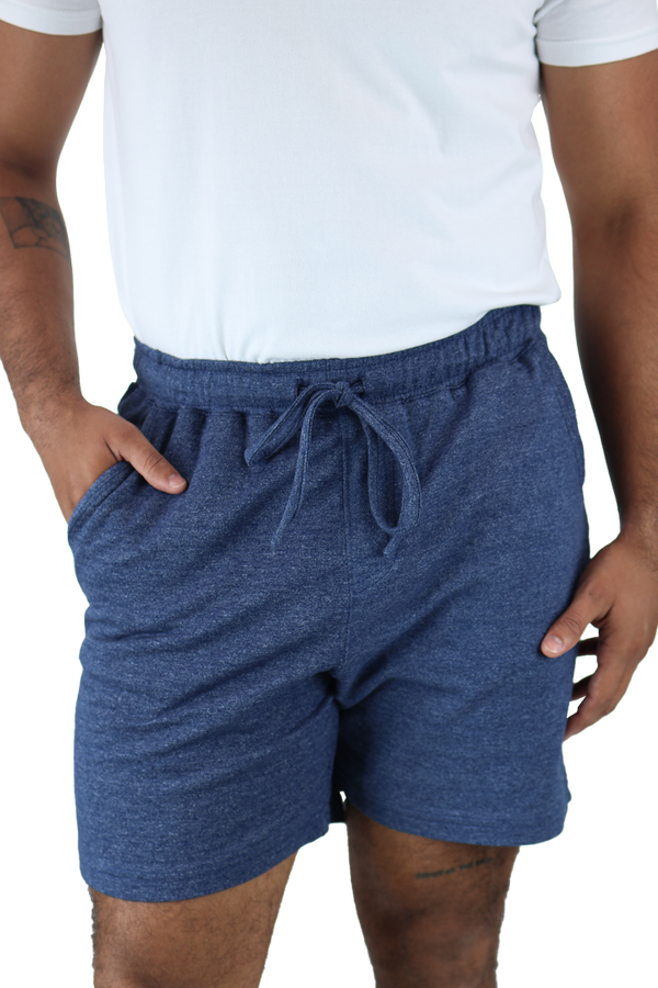 Shorts Para Gym Azul Marino Jaspe De Algodón Cordón Ajustable Hombre