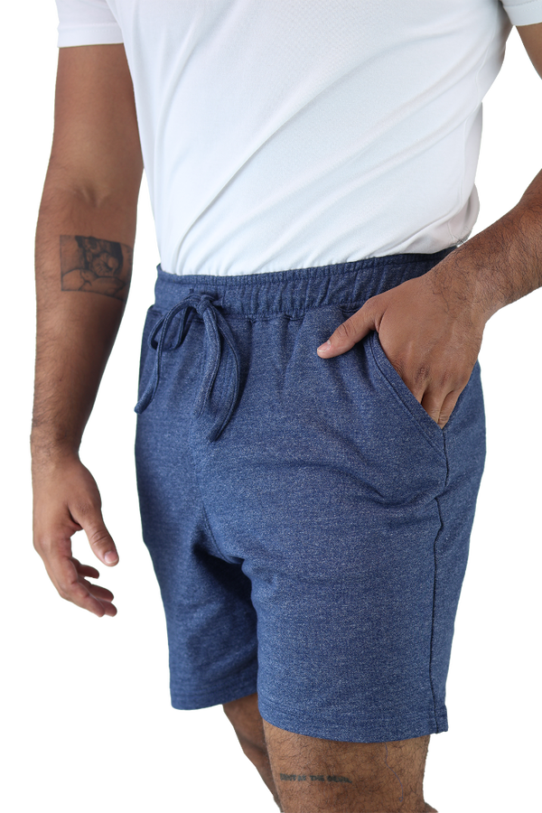 Shorts Para Gym Azul Marino Jaspe De Algodón Cordón Ajustable Hombre