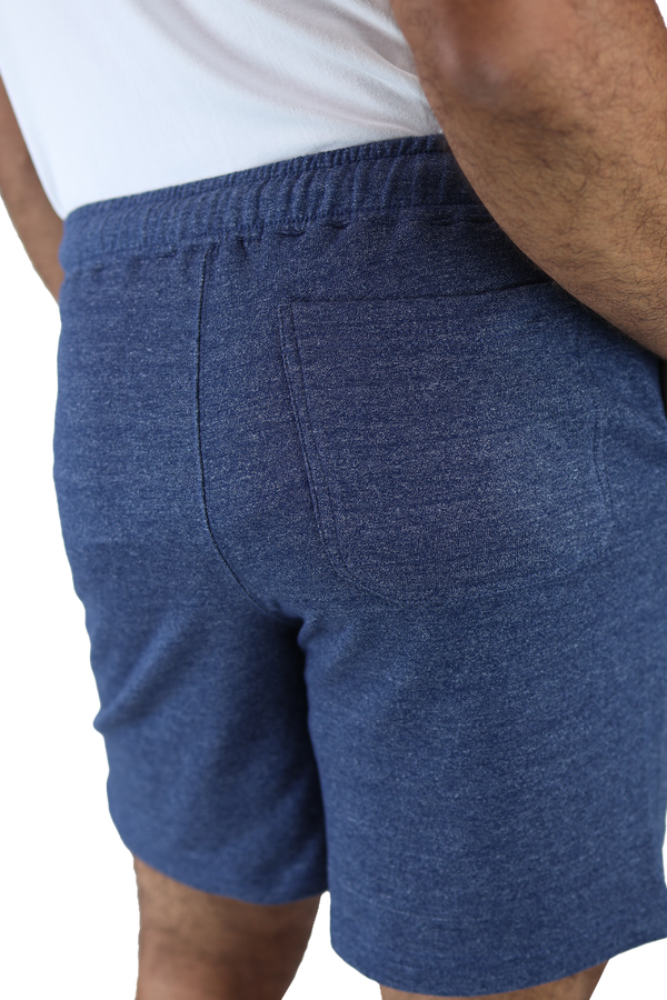 Shorts Para Gym Azul Marino Jaspe De Algodón Cordón Ajustable Hombre