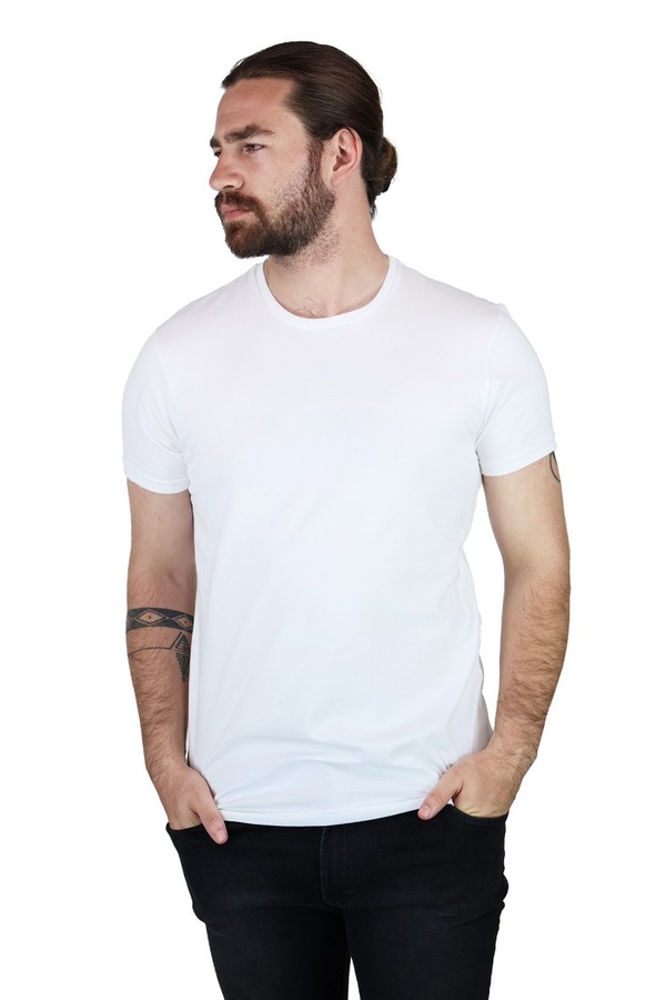 Playera Blanca Básica Muscle Fit de Algodón Cuello Redondo Caballero 
