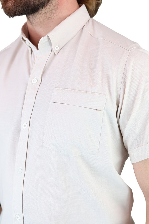 Camisa Manga Corta Color Arena Con Bolsa Semi Oculta Para Caballero