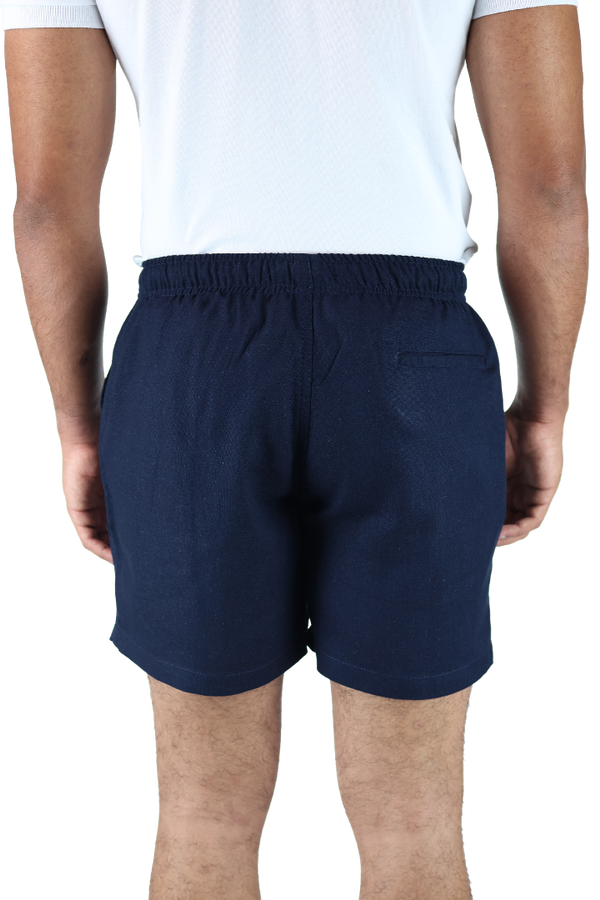 Short Textura Lino Azul Marino Cintura Ajustable Con Bolsas Para Caballero