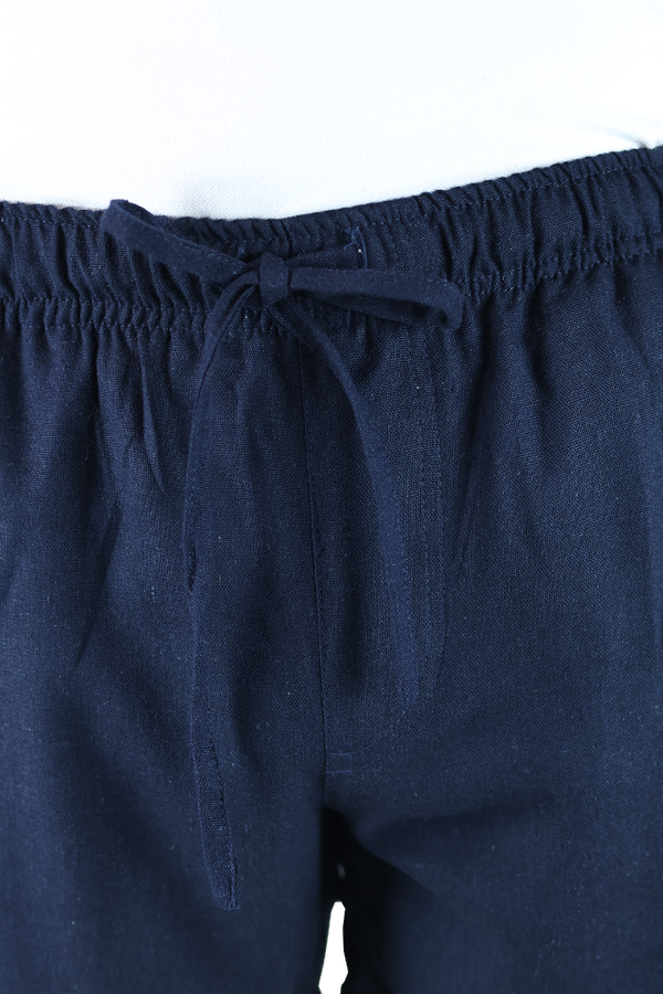 Short Textura Lino Azul Marino Cintura Ajustable Con Bolsas Para Caballero