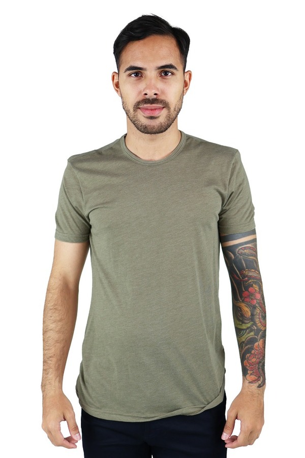 Camisa Slim Fit Manga Corta Cuello Redondo Verde Olivo Jaspe Hombre