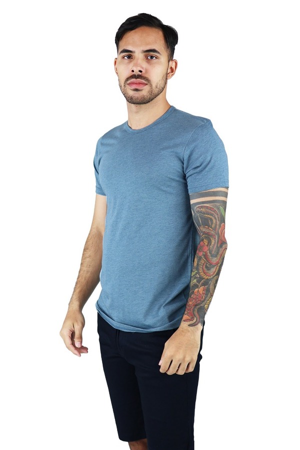 Camisa Manga Corta Azul Acero Cuello Redondo Slim Fit Para Caballero