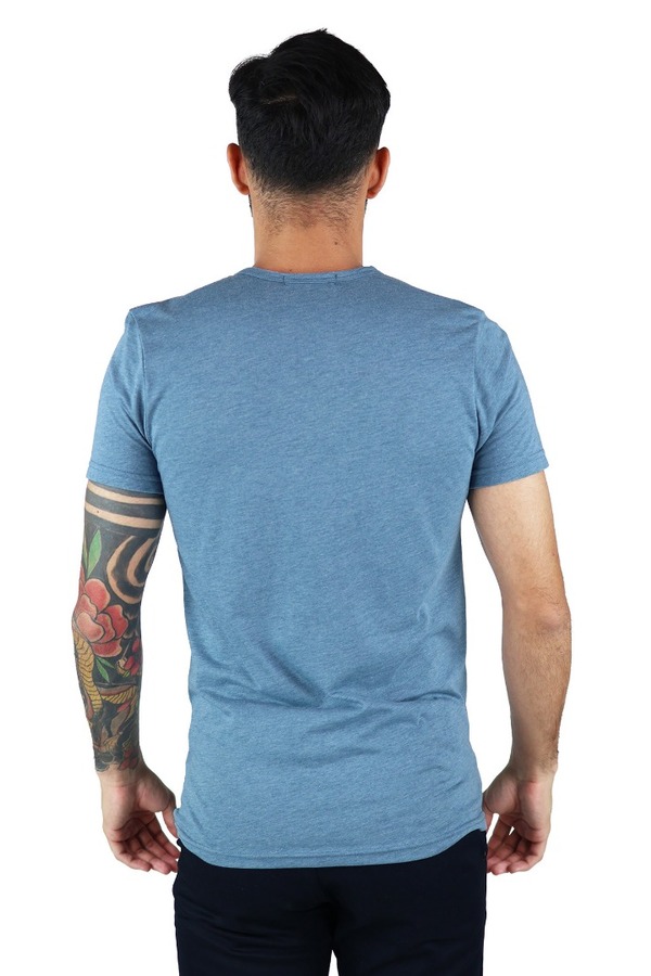 Camisa Manga Corta Azul Acero Cuello Redondo Slim Fit Para Caballero
