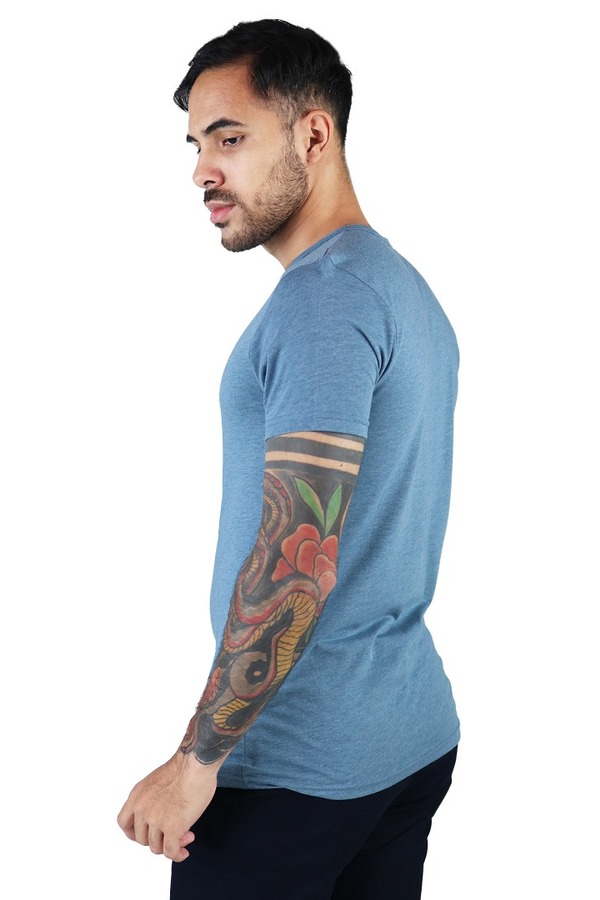 Camisa Manga Corta Azul Acero Cuello Redondo Slim Fit Para Caballero