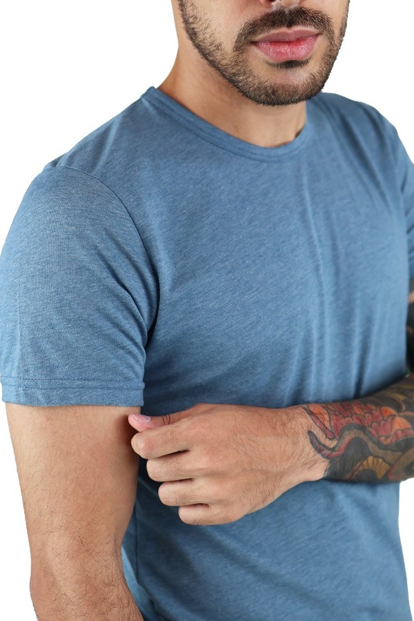 Camisa Manga Corta Azul Acero Cuello Redondo Slim Fit Para Caballero