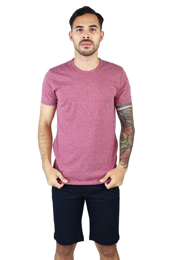 Playera Cuello Redondo Manga Corta Rojo Vino Jaspe Slim Fit Para Hombre