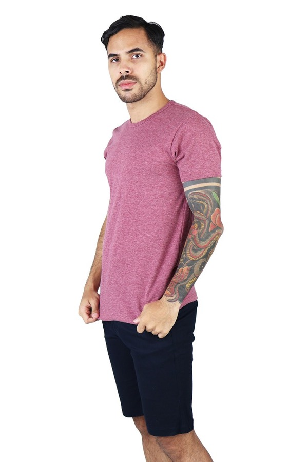 Playera Cuello Redondo Manga Corta Rojo Vino Jaspe Slim Fit Para Hombre
