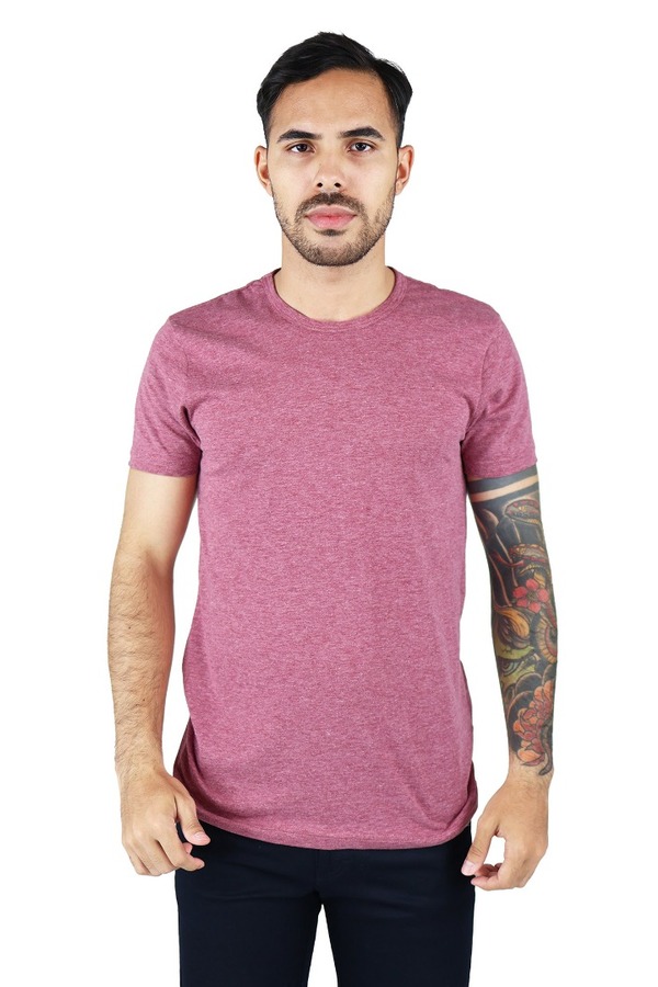 Playera Cuello Redondo Manga Corta Rojo Vino Jaspe Slim Fit Para Hombre