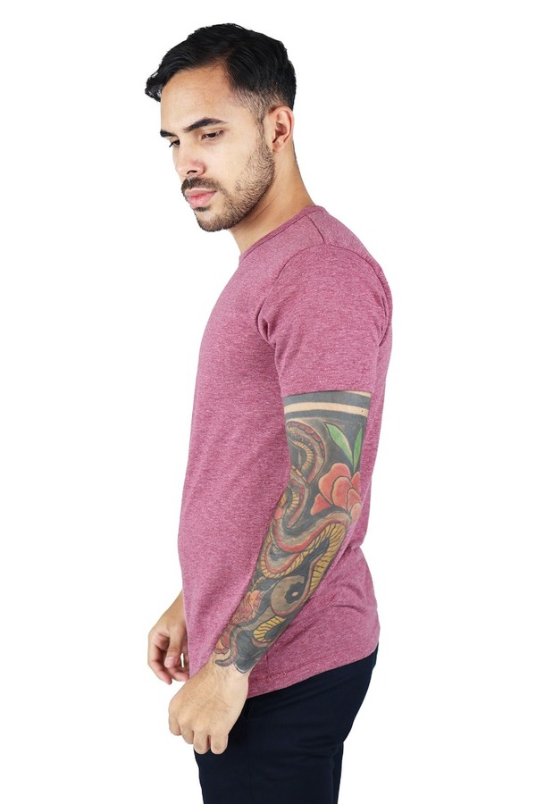 Playera Cuello Redondo Manga Corta Rojo Vino Jaspe Slim Fit Para Hombre
