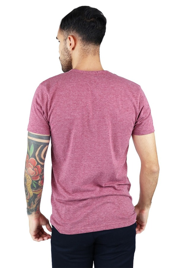 Playera Cuello Redondo Manga Corta Rojo Vino Jaspe Slim Fit Para Hombre