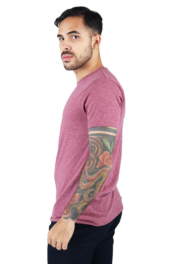 Playera Cuello Redondo Manga Corta Rojo Vino Jaspe Slim Fit Para Hombre