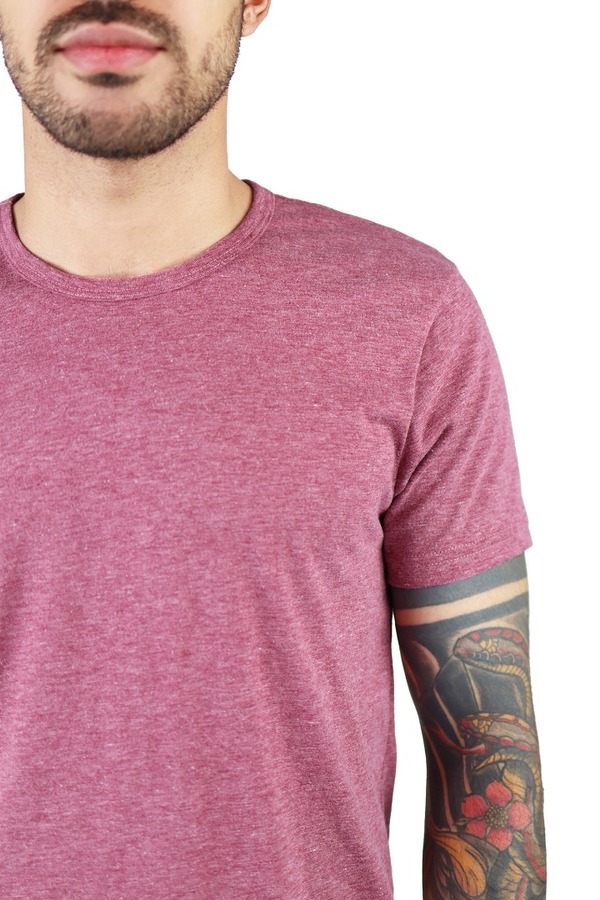 Playera Cuello Redondo Manga Corta Rojo Vino Jaspe Slim Fit Para Hombre