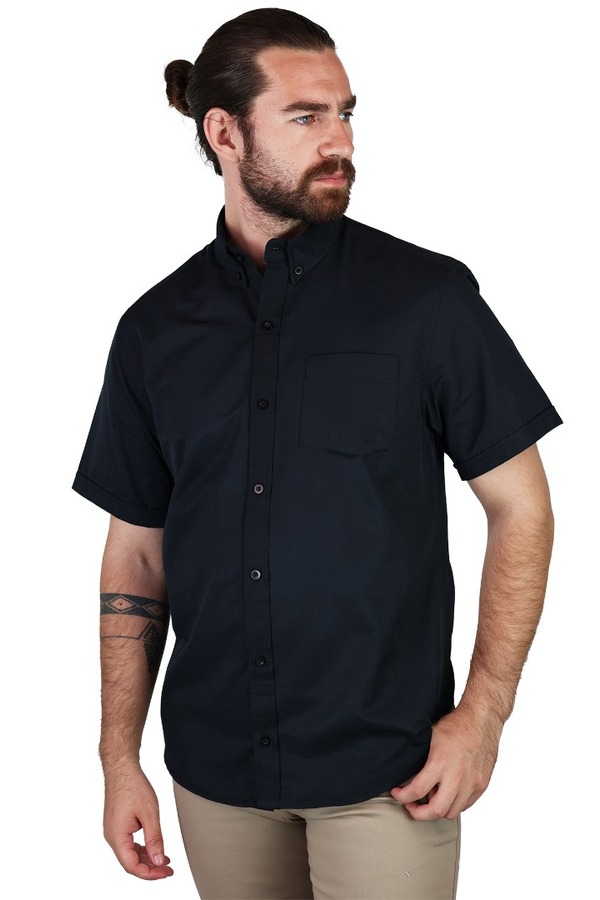 Camisa Manga Corta Color Negro Corte Regular Con Textura Para Hombre