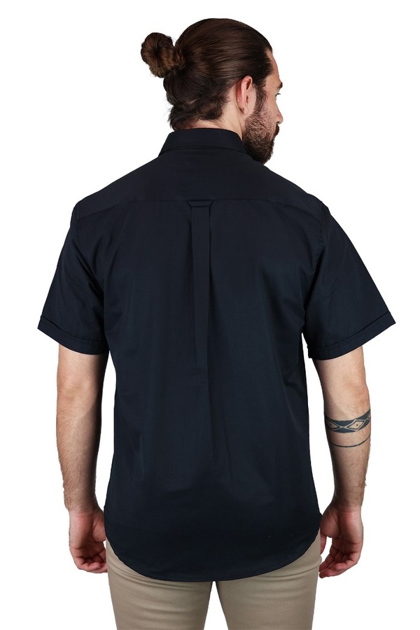 Camisa Manga Corta Color Negro Corte Regular Con Textura Para Hombre