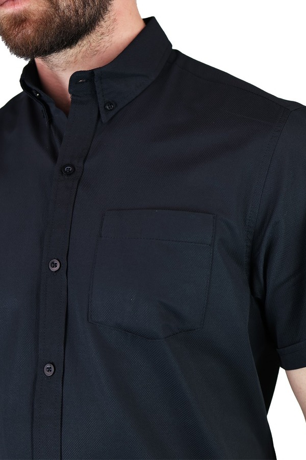 Camisa Manga Corta Color Negro Corte Regular Con Textura Para Hombre