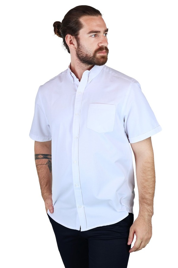 Camisa Manga Corta Blanca Corte Regular Con Bolsa Para Hombre