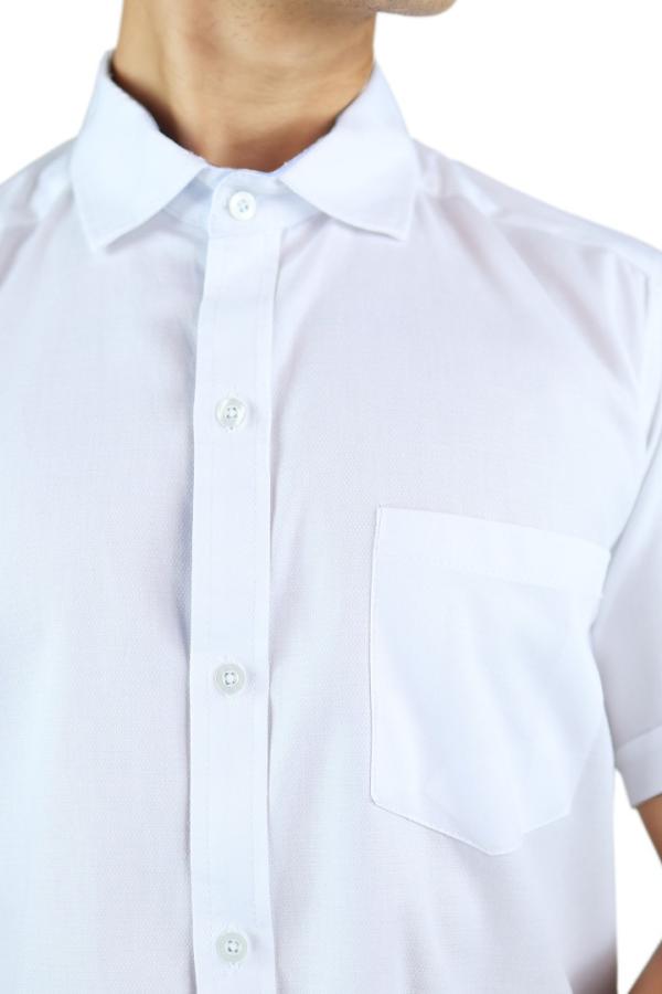 Camisa Blanca Slim Fit Manga Corta Cuello Down Con Bolsa Para Caballero