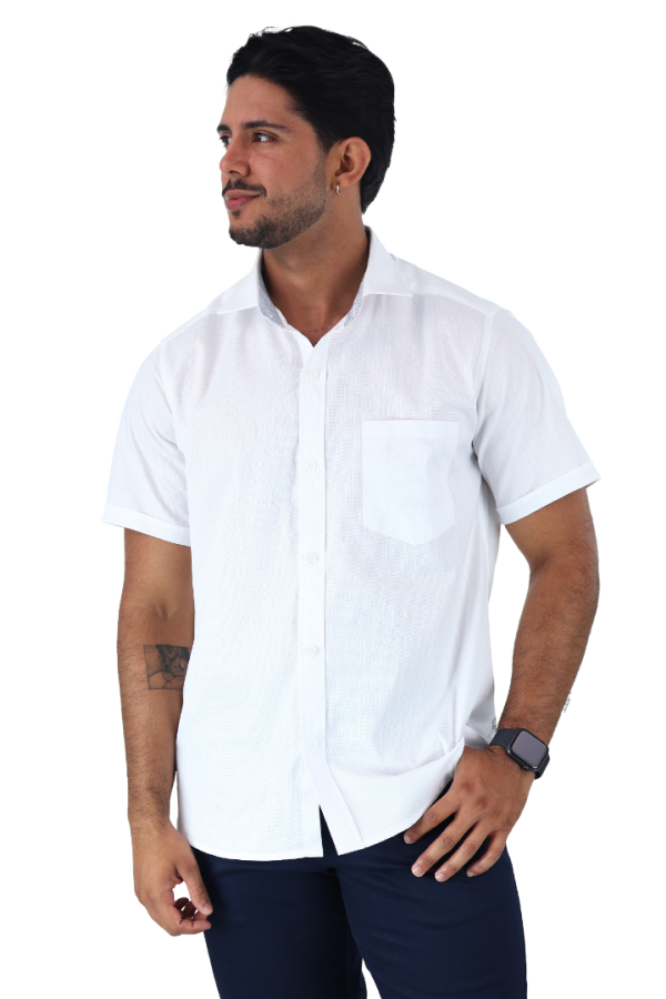 Camisa De Vestir Color Blanco Manga Corta Slim Fit Para Caballero