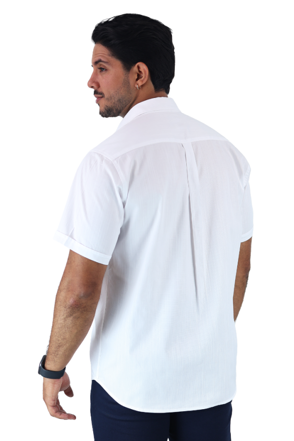 Camisa De Vestir Color Blanco Manga Corta Slim Fit Para Caballero