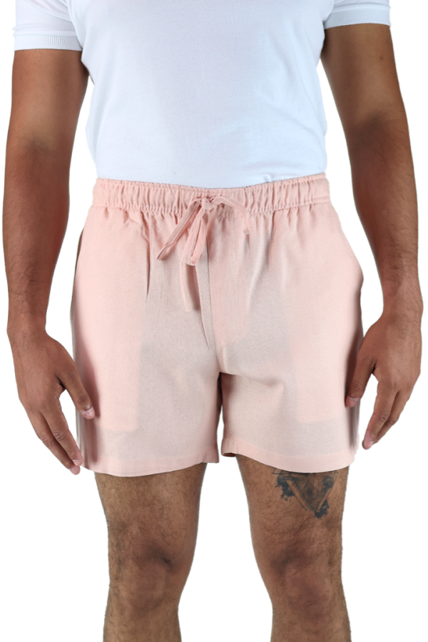 Short Rosado Textura Lino Elástico Ajustable Con Bolsillos Para Hombre