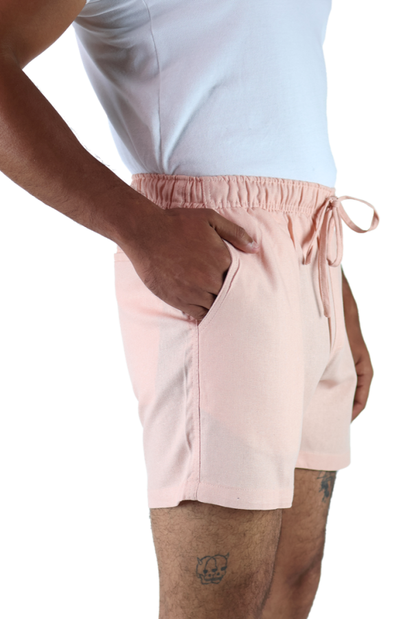 Short Rosado Textura Lino Elástico Ajustable Con Bolsillos Para Hombre