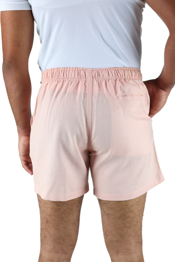 Short Rosado Textura Lino Elástico Ajustable Con Bolsillos Para Hombre