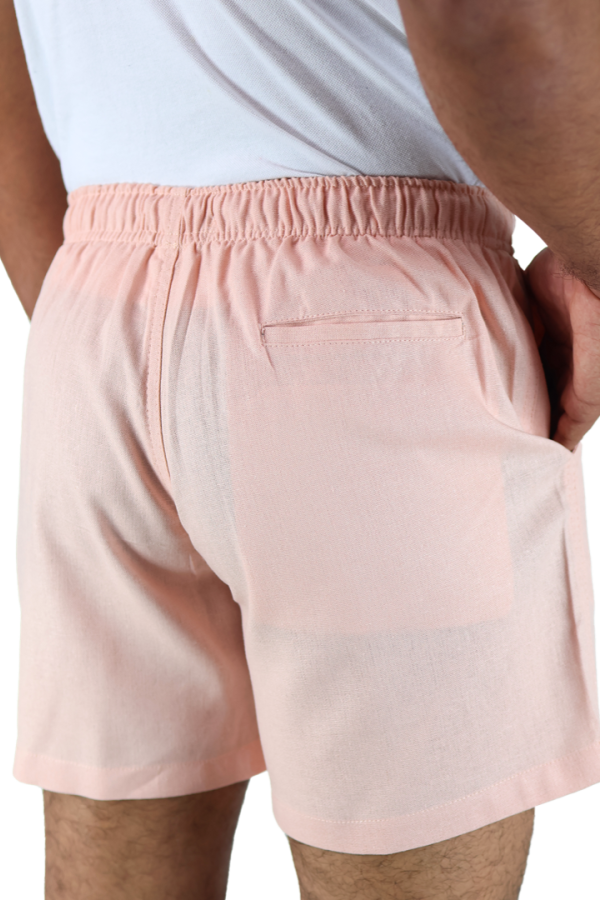 Short Rosado Textura Lino Elástico Ajustable Con Bolsillos Para Hombre