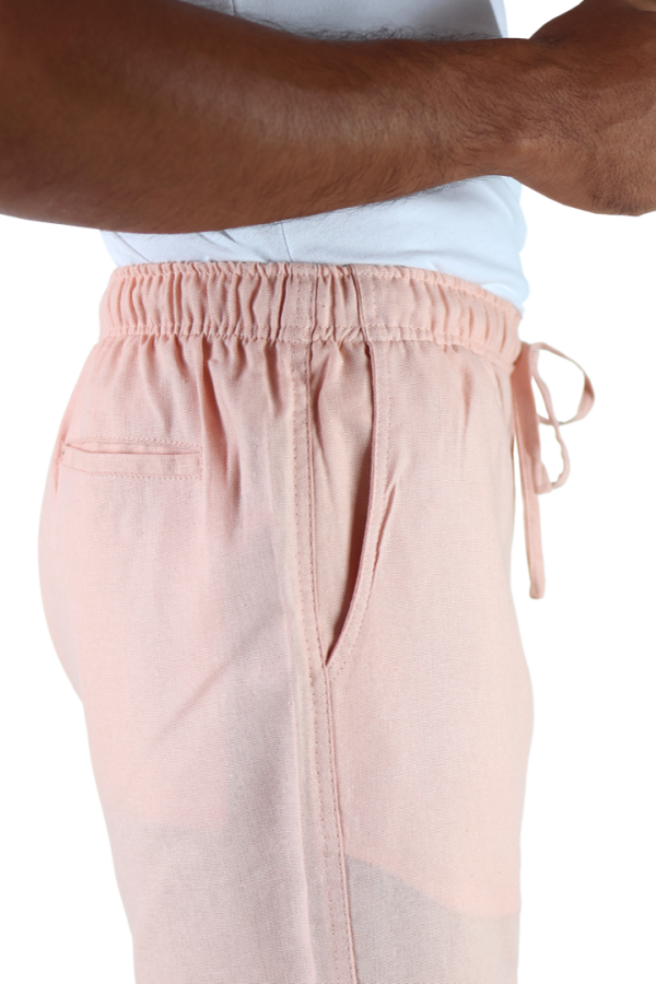Short Rosado Textura Lino Elástico Ajustable Con Bolsillos Para Hombre
