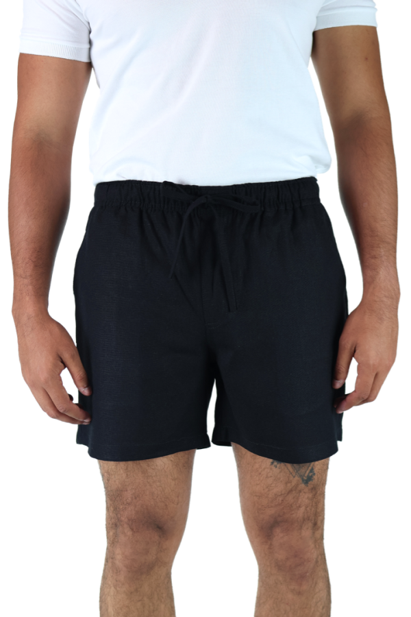 Short Negro Con Bolsillos Jareta Falsa Cintura Ajustable Para Caballero