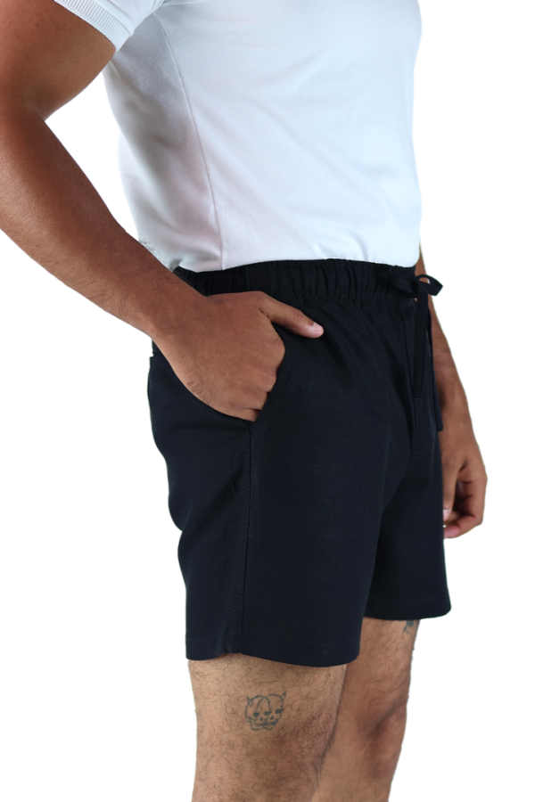 Short Negro Con Bolsillos Jareta Falsa Cintura Ajustable Para Caballero