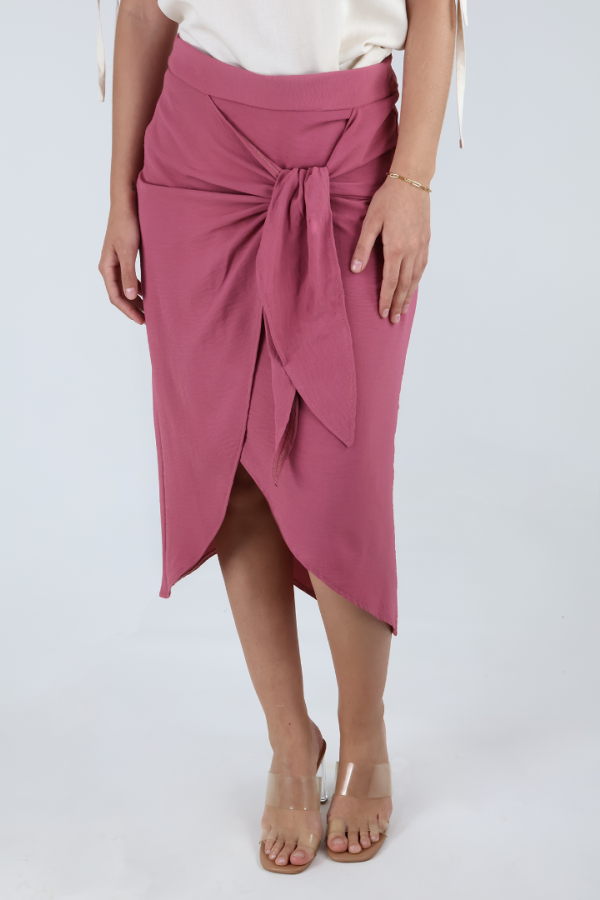 Falda Midi Color Palo De Rosa Corte Asimétrico Detalle De Nudo Para Dama