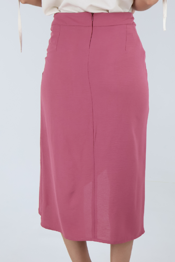 Falda Midi Color Palo De Rosa Corte Asimétrico Detalle De Nudo Para Dama