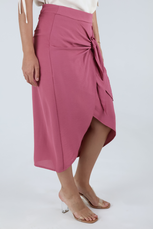 Falda Midi Color Palo De Rosa Corte Asimétrico Detalle De Nudo Para Dama