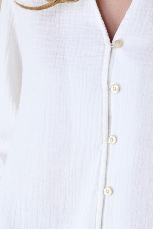Blusa Blanca Casual de Algodón Cuello V Manga Larga Elegancia Para Mujer