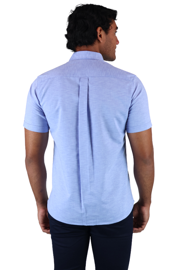 Camisa Manga Corta Azul Con Bolsa Y Aditamento Para Bolígrafo Slim Fit