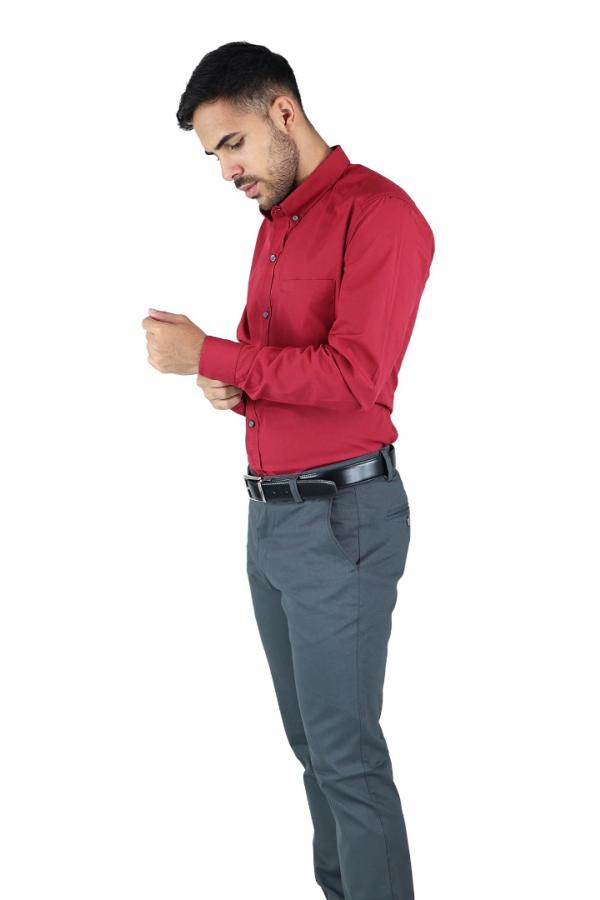 Camisa Roja Manga Larga De Vestir Para Hombre Slim Fit Estilo Casual