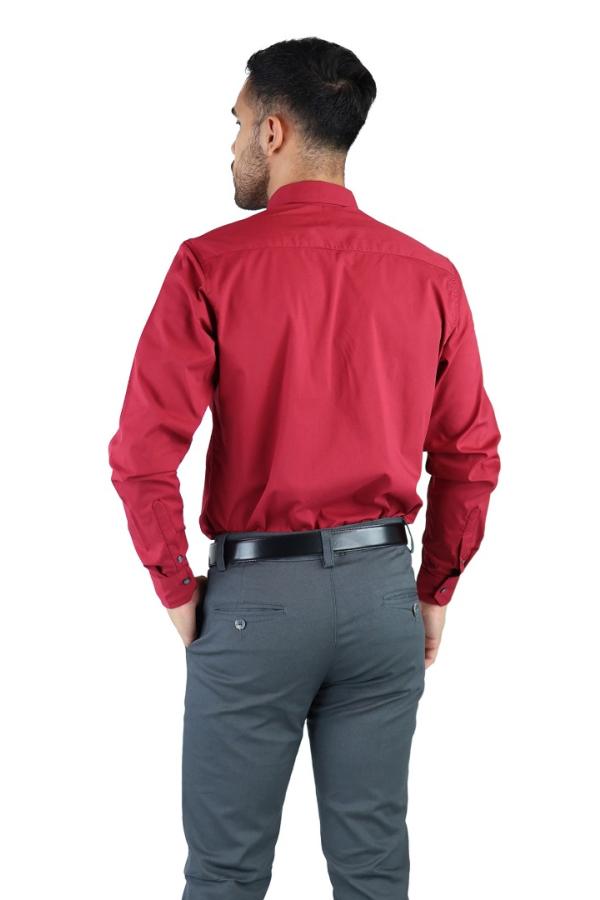 Camisa Roja Manga Larga De Vestir Para Hombre Slim Fit Estilo Casual