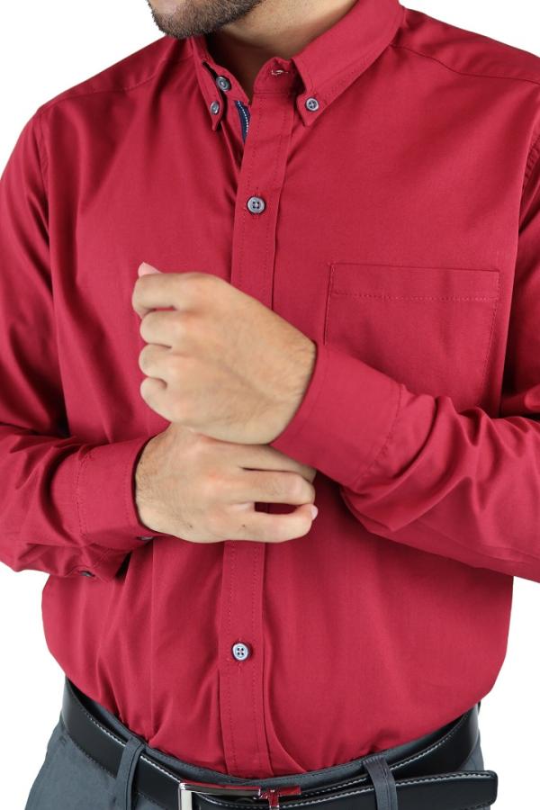 Camisa Roja Manga Larga De Vestir Para Hombre Slim Fit Estilo Casual
