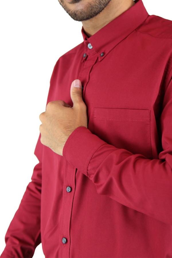 Camisa Roja Manga Larga De Vestir Para Hombre Slim Fit Estilo Casual