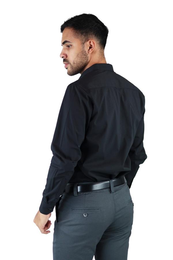 Camisa Negra Manga Larga De Vestir Para Hombre Estilo Casual Slim Fit