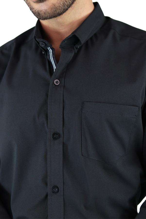 Camisa Negra Manga Larga De Vestir Para Hombre Estilo Casual Slim Fit