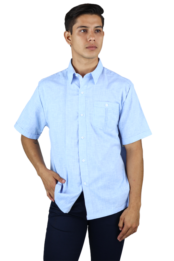 Camisa Tipo Guayabera Color Azul Manga Corta Corte Clásico Para Caballero