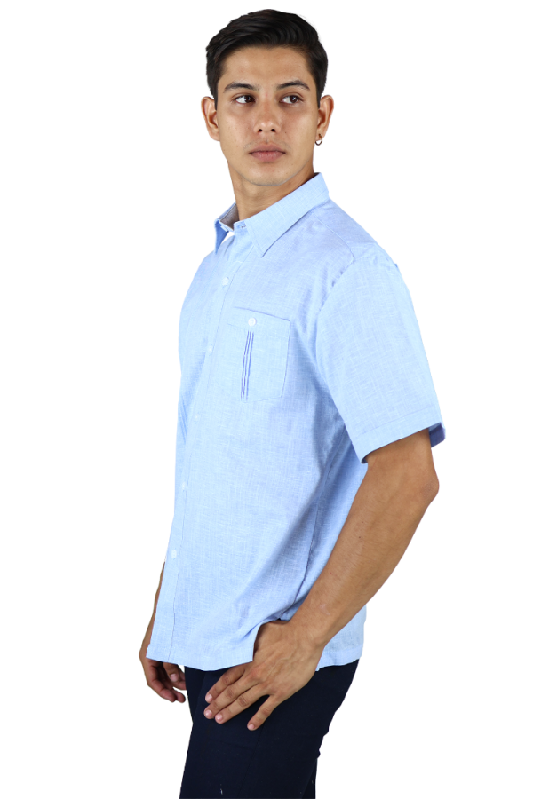 Camisa Tipo Guayabera Color Azul Manga Corta Corte Clásico Para Caballero