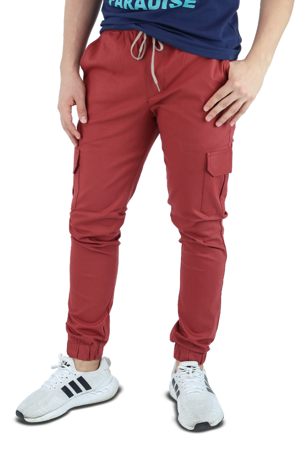 Pantalón Tipo Jogger Color Shedrón Con Bolsas Para Hombre